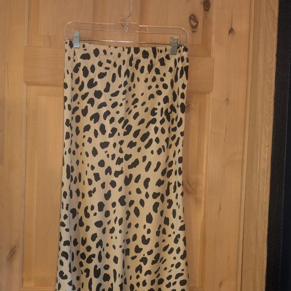 Cream & Black Leopard Print Midi Skirt Animal Print Y2K Slip Skirt